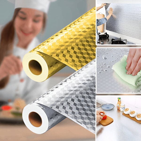 Pegatina de cocina de papel de aluminio - 61x300 cm, cortado a medida, resistente al aceite | ALUMAX