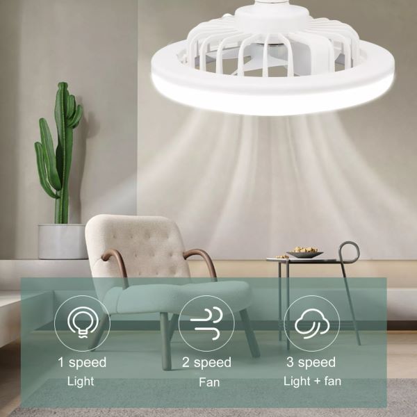Ventilador de techo para casquillo con luz LED y mando a distancia | FANGLO