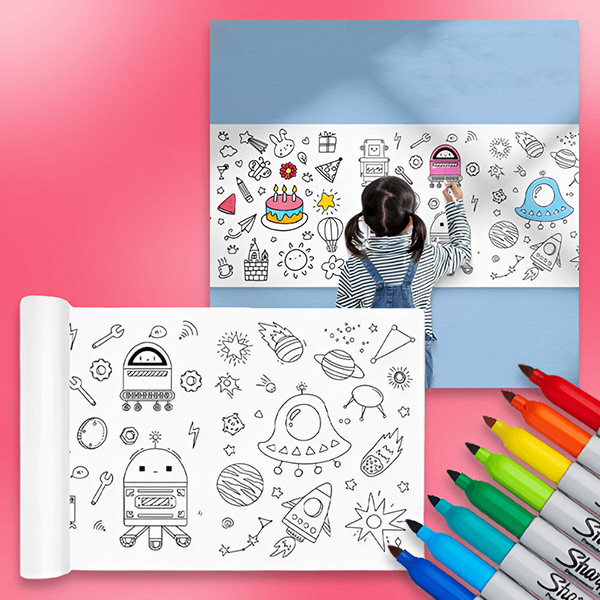 Rollo de dibujo para niños - 300 cm, se pega a cualquier pared, sin residuos | FUNPICROLL