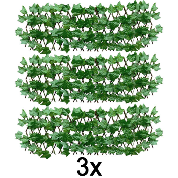 3x Panel de cerca extensible con hiedra – 30×180 cm, resistente a los rayos UV, sin herramientas | GREENFENCE