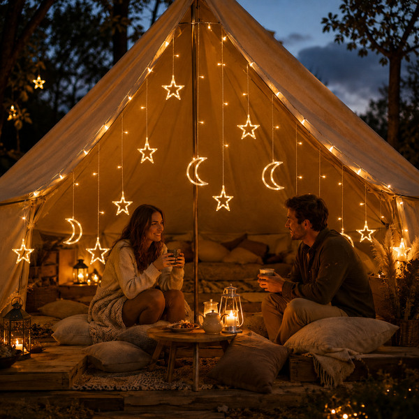 Guirnalda de luces para exterior con estrellas y luna - 3 m, blanco cálido | STARRYSKY